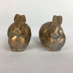 Japanese Metal Gold Rabbits Vtg Display Ornament Okimono Lacquered Board BD641