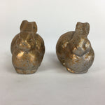 Japanese Metal Gold Rabbits Vtg Display Ornament Okimono Lacquered Board BD641