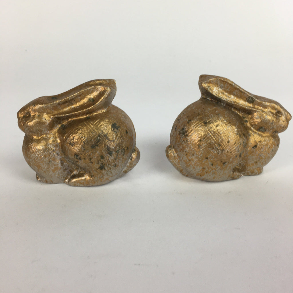 Japanese Metal Gold Rabbits Vtg Display Ornament Okimono Lacquered Board BD641