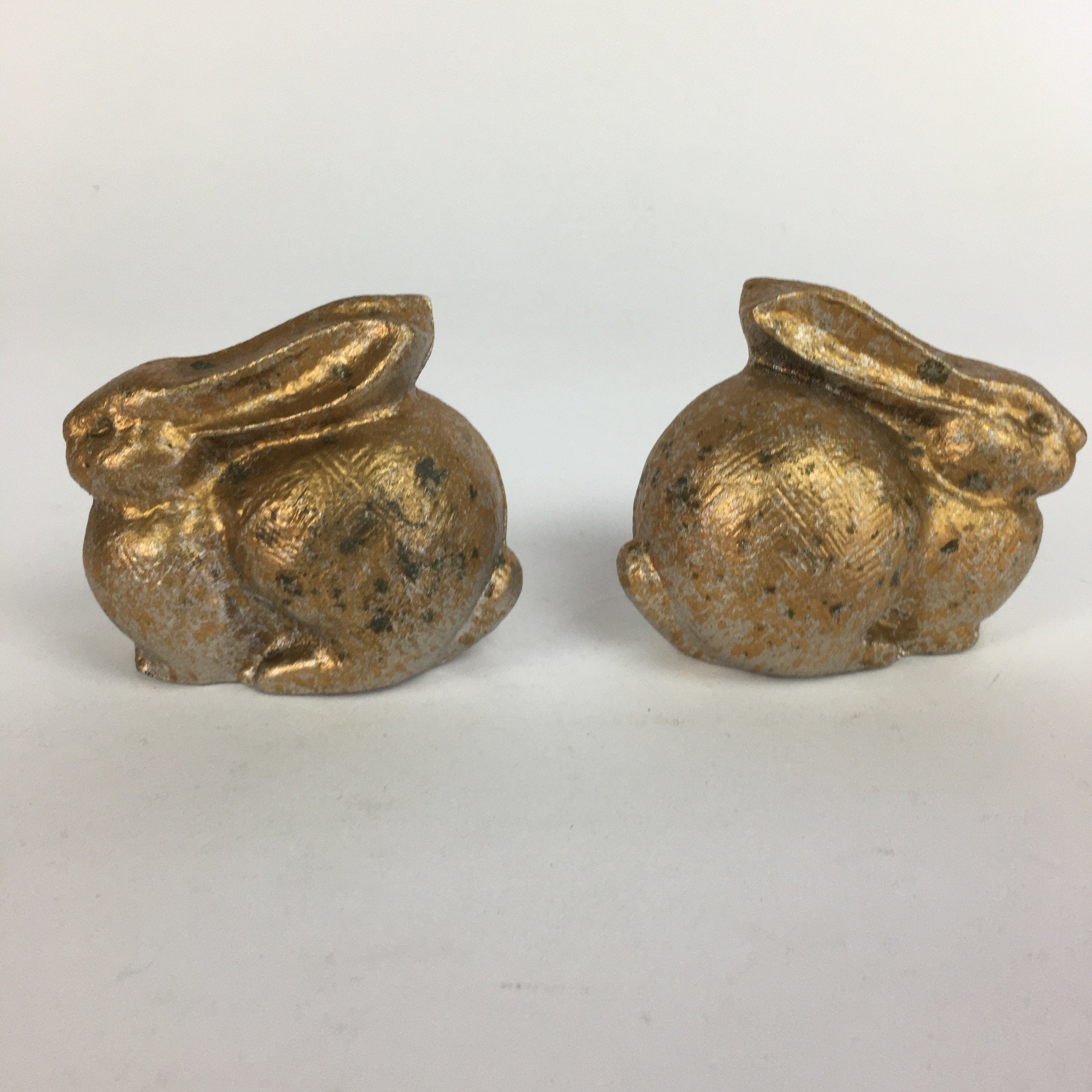 Japanese Metal Gold Rabbits Vtg Display Ornament Okimono Lacquered Board BD641