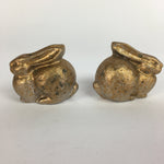 Japanese Metal Gold Rabbits Vtg Display Ornament Okimono Lacquered Board BD641