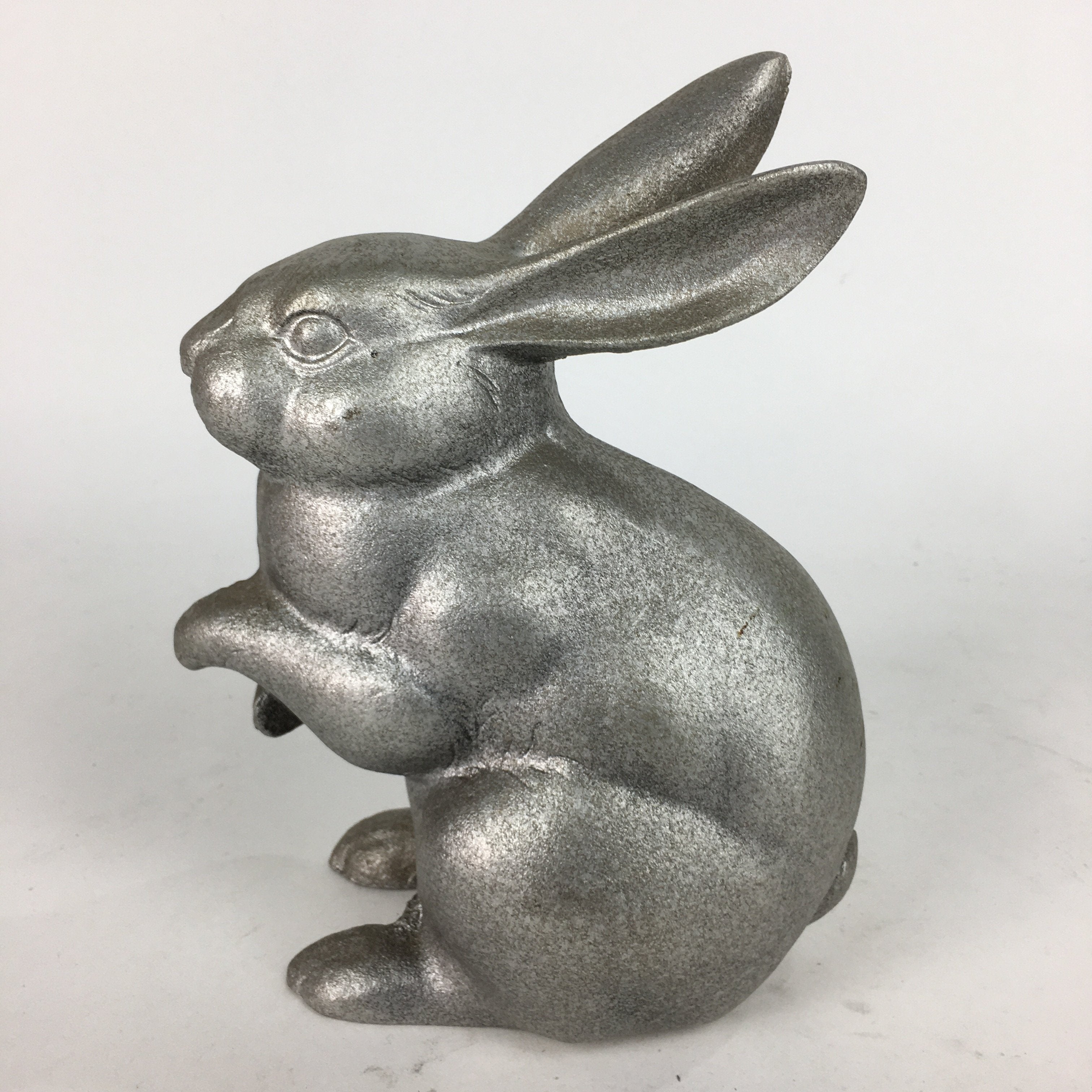 Japanese Metal Iron Rabbit Statue Vtg Display Ornament Silver Okimono BD670