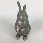 Japanese Metal Iron Rabbit Statue Vtg Display Ornament Silver Okimono BD670