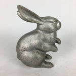 Japanese Metal Iron Rabbit Statue Vtg Display Ornament Silver Okimono BD670