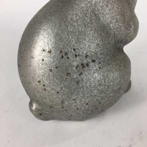 Japanese Metal Iron Rabbit Statue Vtg Display Ornament Silver Okimono BD670