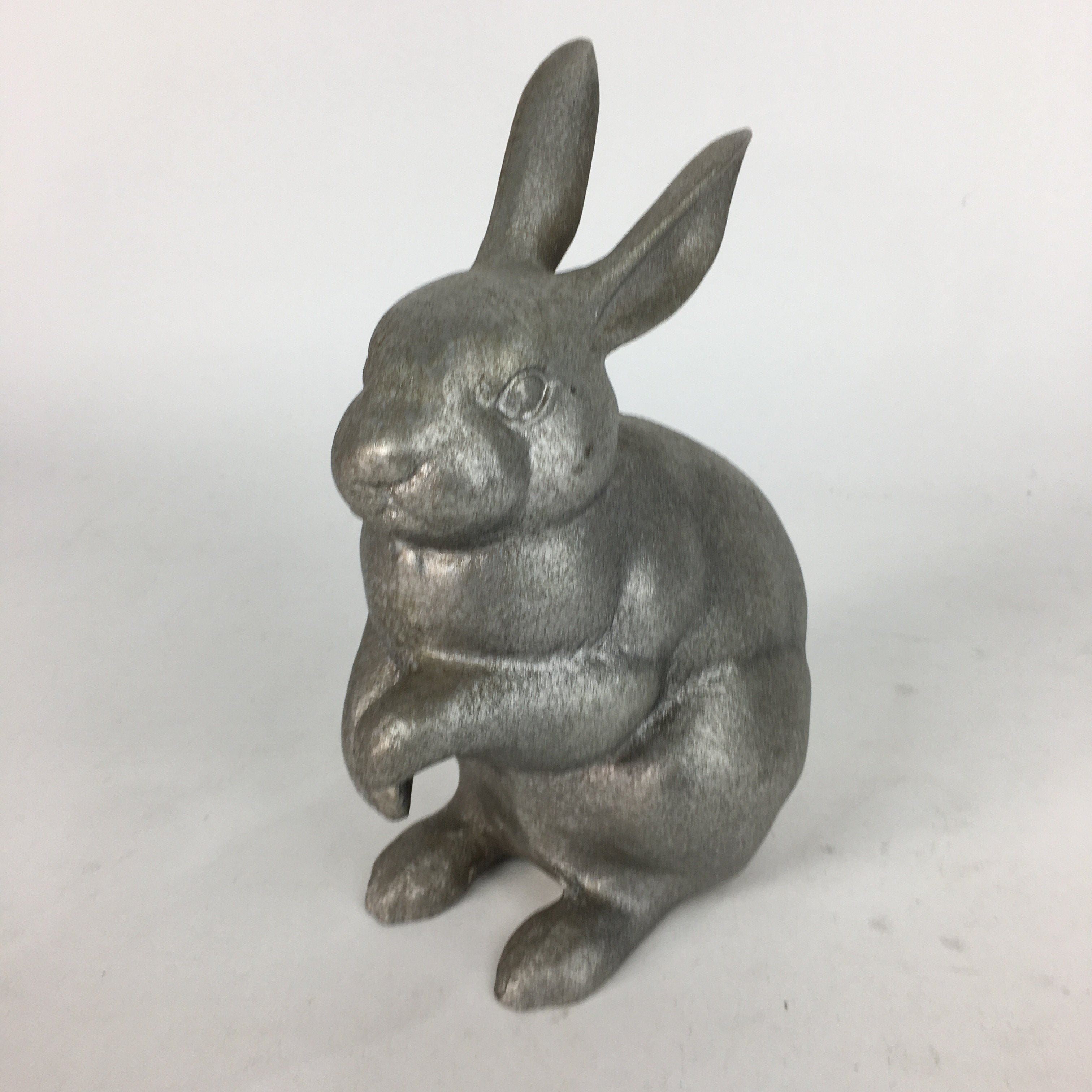 Japanese Metal Iron Rabbit Statue Vtg Display Ornament Silver