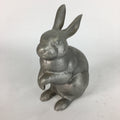 Japanese Metal Iron Rabbit Statue Vtg Display Ornament Silver Okimono BD670