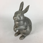 Japanese Metal Iron Rabbit Statue Vtg Display Ornament Silver Okimono BD670