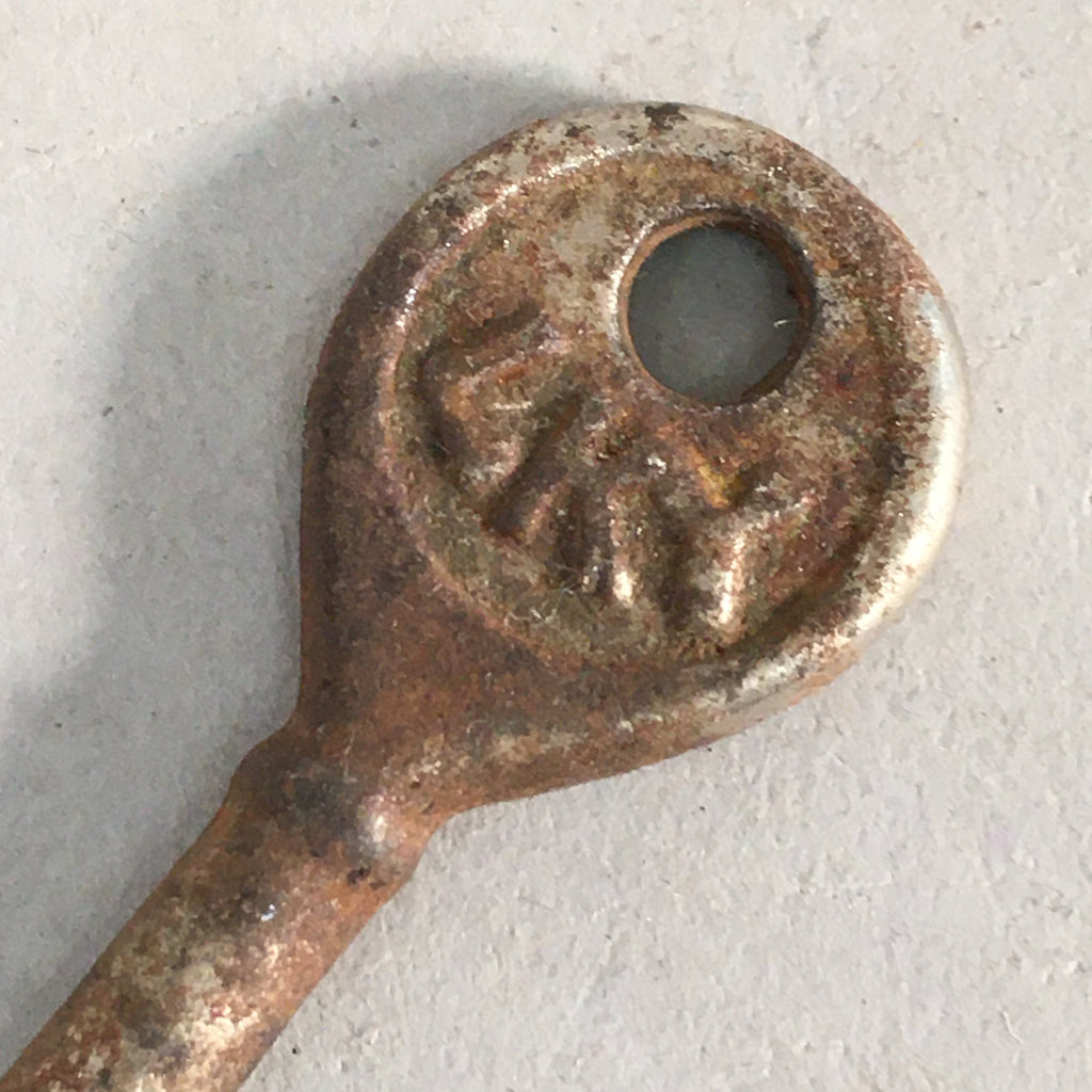 Japanese Metal Key Vtg Iron Lky Round C1930 Brown Silver JK16