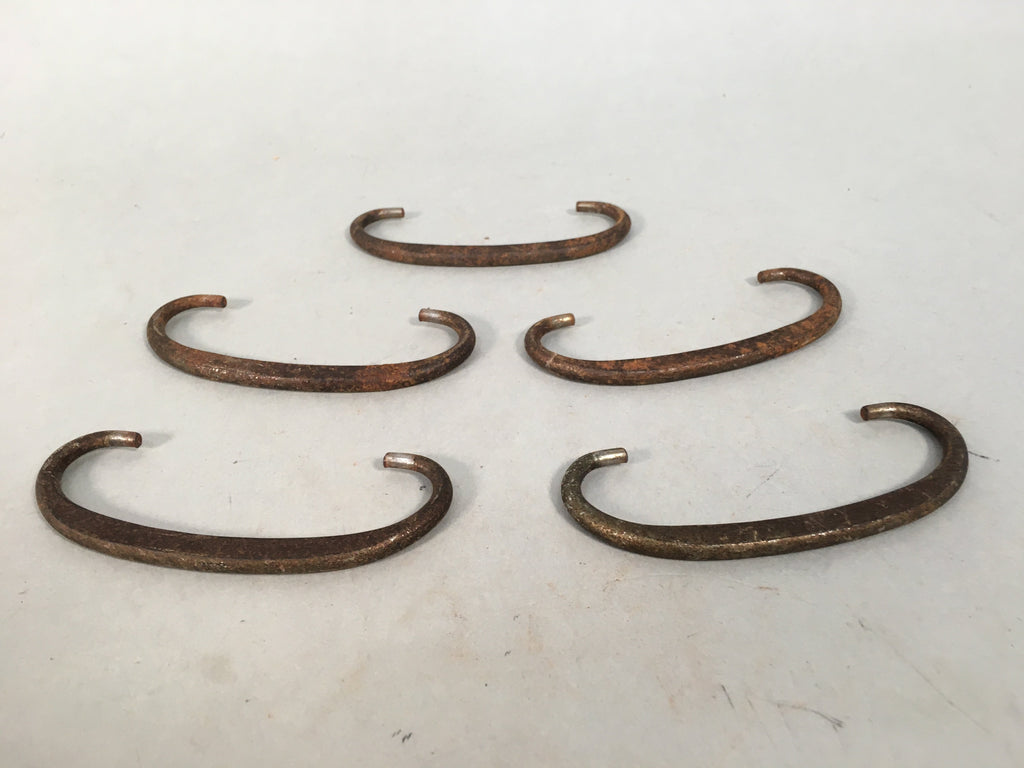 Japanese Metal Parts Chest Tansu Vtg Iron Handle 5pc Set Floral Relief JK150