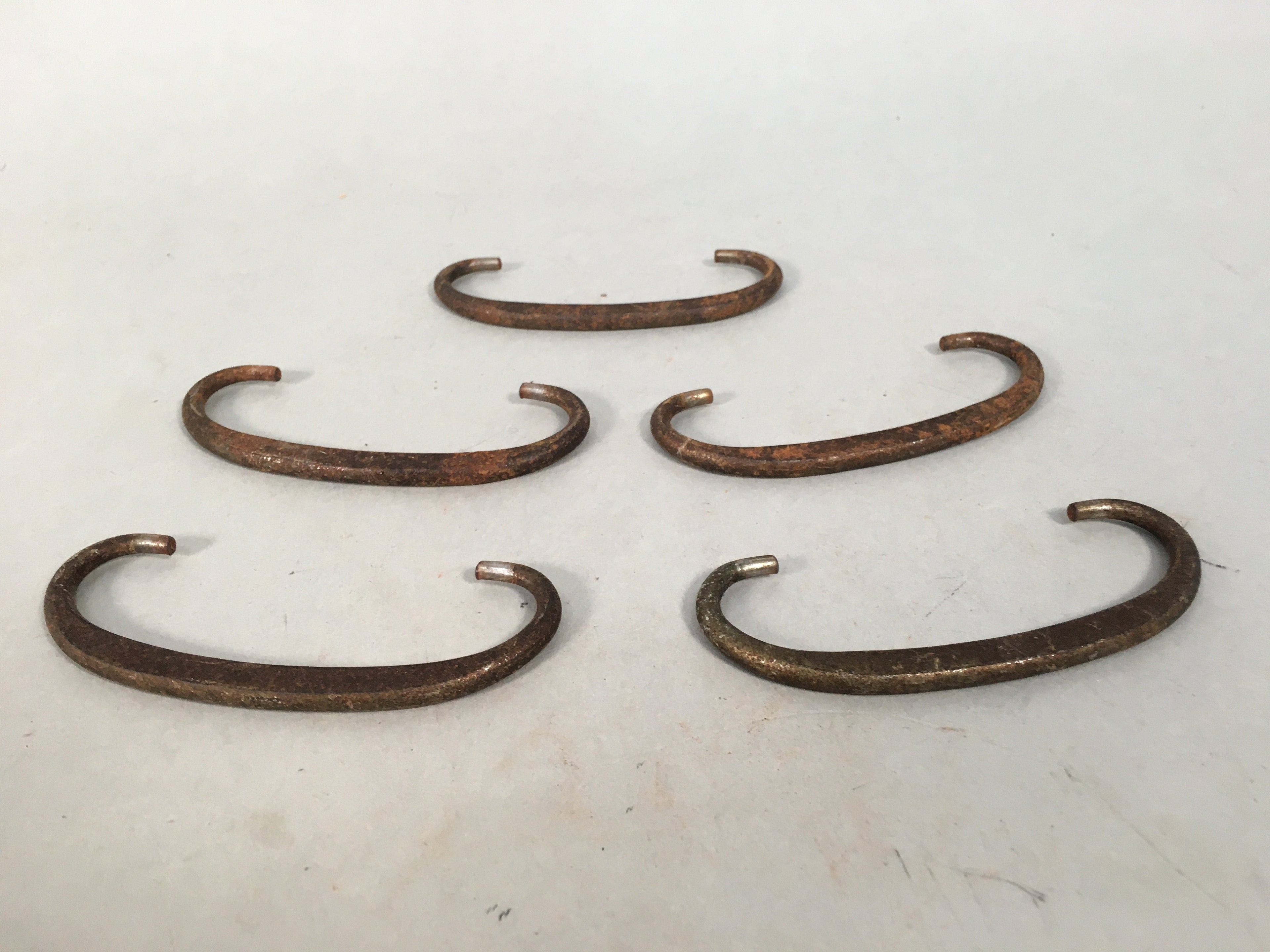 Japanese Metal Parts Chest Tansu Vtg Iron Handle 5pc Set Floral Relief JK150
