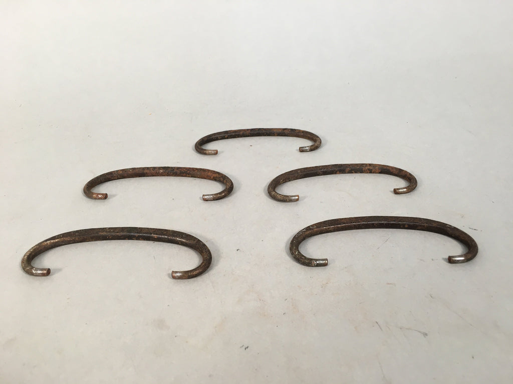 Japanese Metal Parts Chest Tansu Vtg Iron Handle 5pc Set Floral Relief JK150