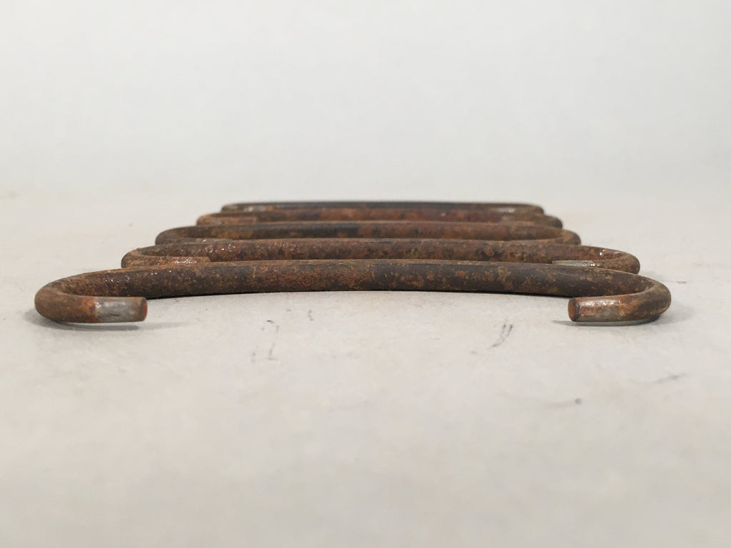 Japanese Metal Parts Chest Tansu Vtg Iron Handle 5pc Set Floral Relief JK151