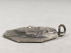 Japanese Metal Pendant Vtg Man Head Relief Newspaper Award Kanji JK98