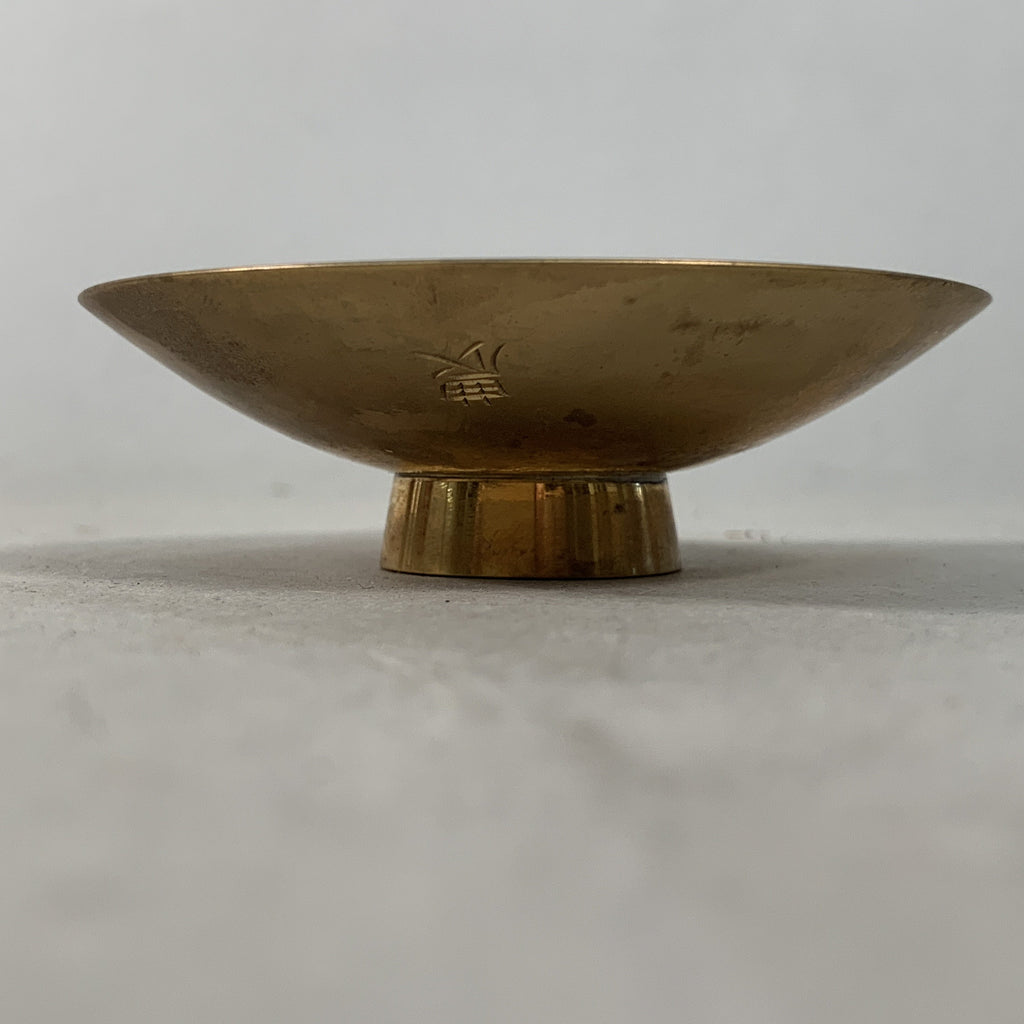 Japanese Metal Sake Drinking Cup Vtg Sakazuki Guinomi Gold Kanji GU756