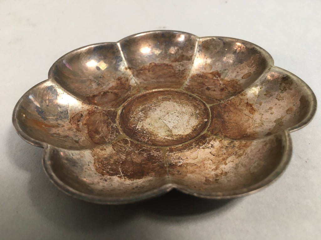 Japanese Metal Small Plate Kozara Vtg Floral Silver Saucer Coaster Chataku PP40