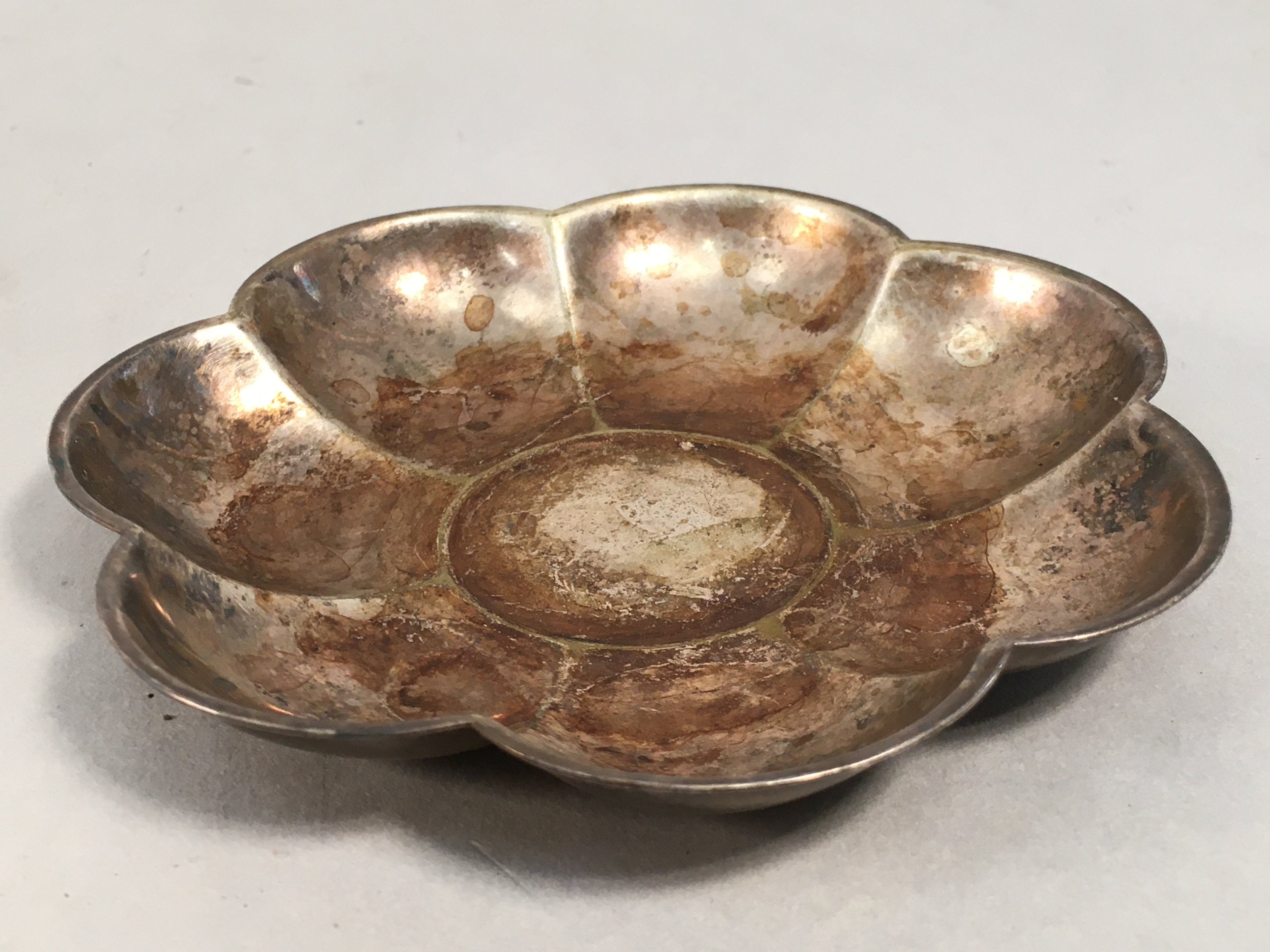 Japanese Metal Small Plate Kozara Vtg Floral Silver Saucer Coaster Chataku PP40