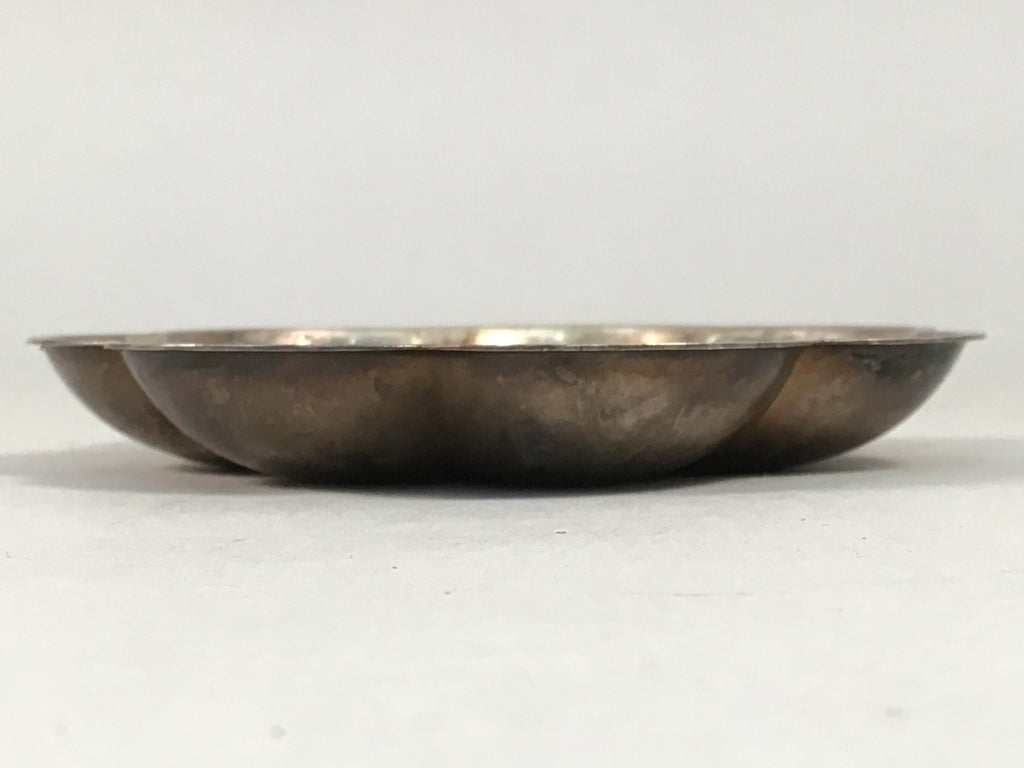 Japanese Metal Small Plate Kozara Vtg Floral Silver Saucer Coaster Chataku PP40