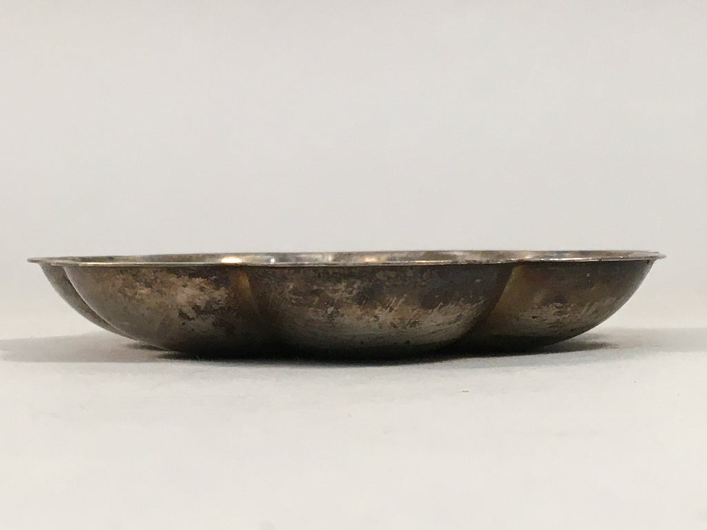 Japanese Metal Small Plate Kozara Vtg Floral Silver Saucer Coaster Chataku PP40