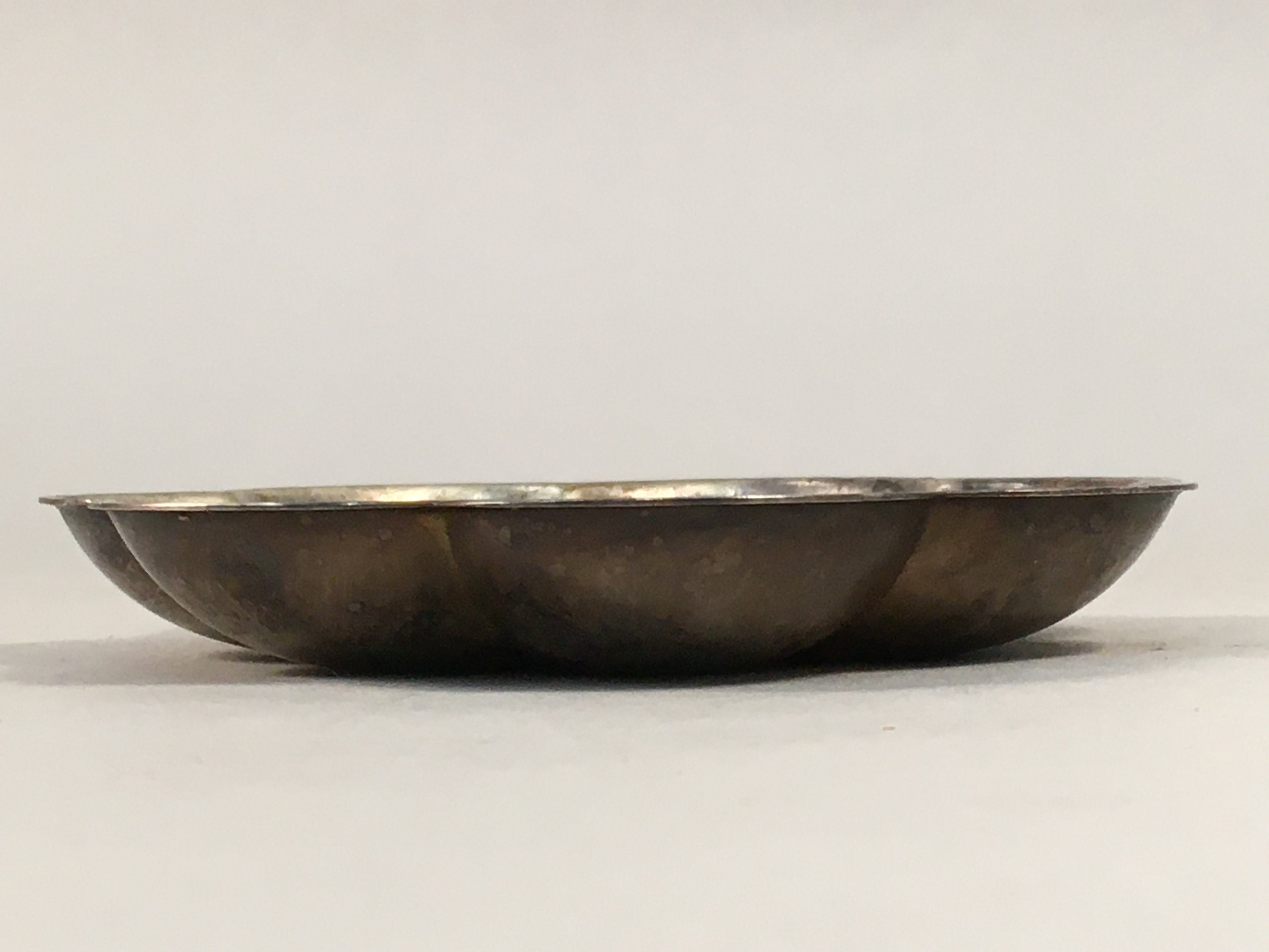 Japanese Metal Small Plate Kozara Vtg Floral Silver Saucer Coaster Chataku PP40