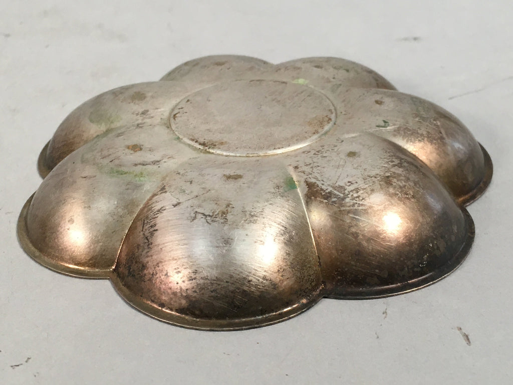 Japanese Metal Small Plate Kozara Vtg Floral Silver Saucer Coaster Chataku PP40