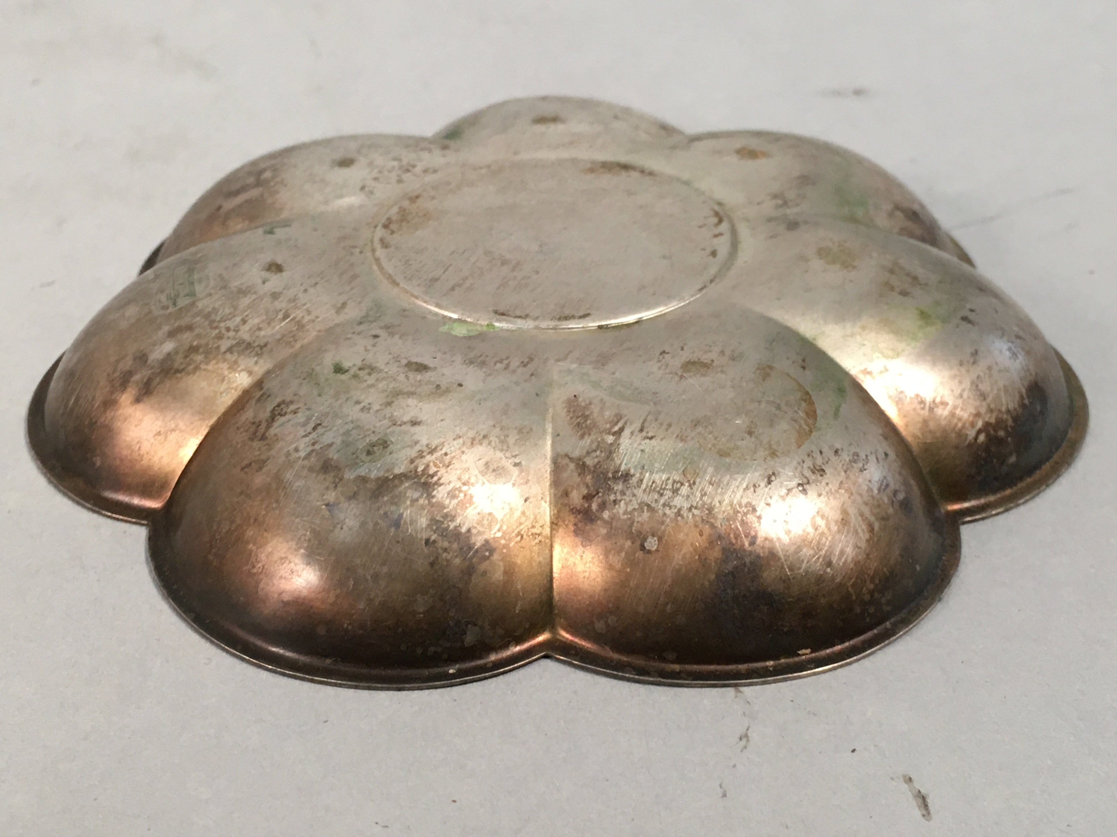 Japanese Metal Small Plate Kozara Vtg Floral Silver Saucer Coaster Chataku PP40