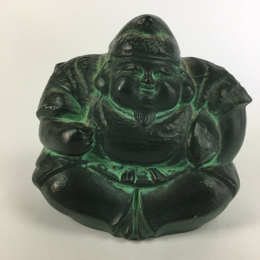 Japanese Metal Statue Ebisu Vtg 7 Gods Good Fortune Wealth Green BD631