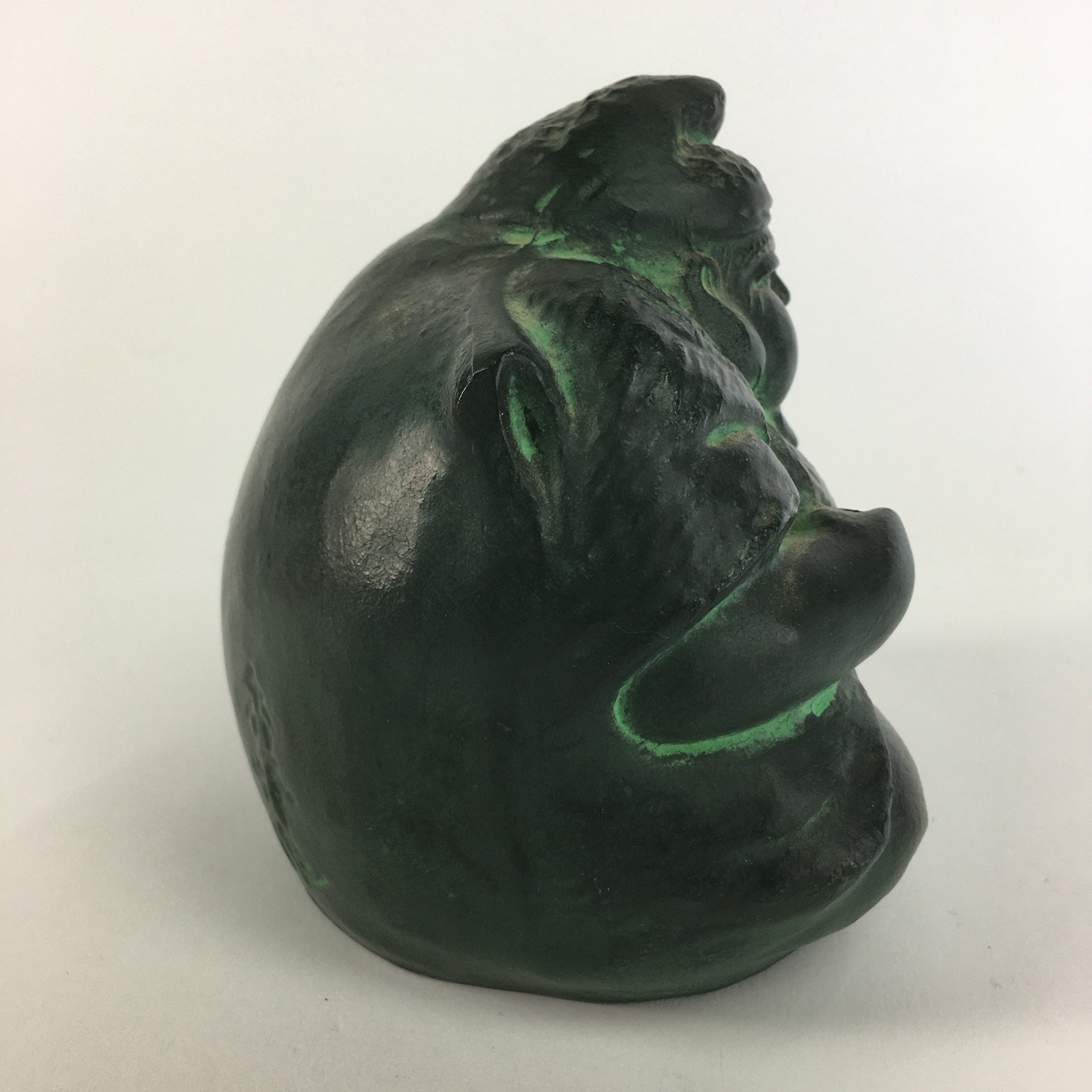 Japanese Metal Statue Ebisu Vtg 7 Gods Good Fortune Wealth Green BD631
