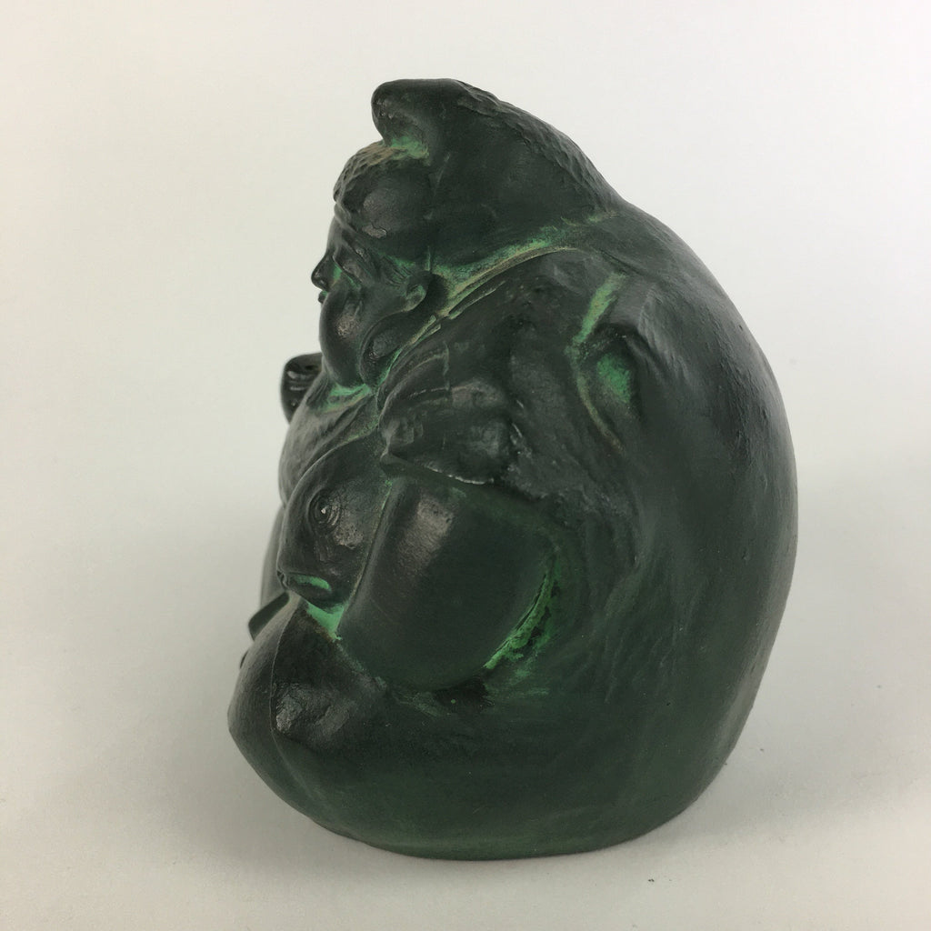 Japanese Metal Statue Ebisu Vtg 7 Gods Good Fortune Wealth Green BD631