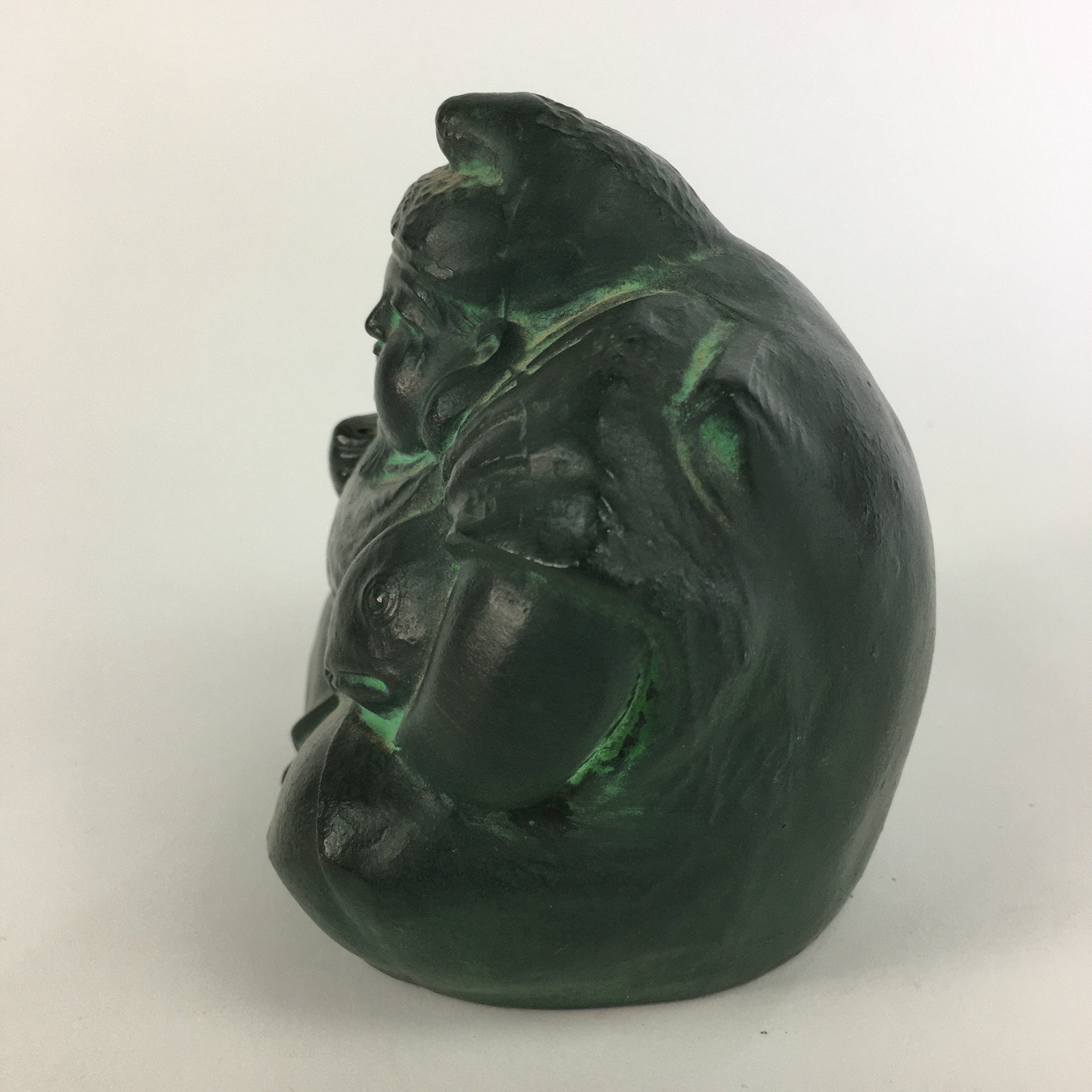 Japanese Metal Statue Ebisu Vtg 7 Gods Good Fortune Wealth Green BD631