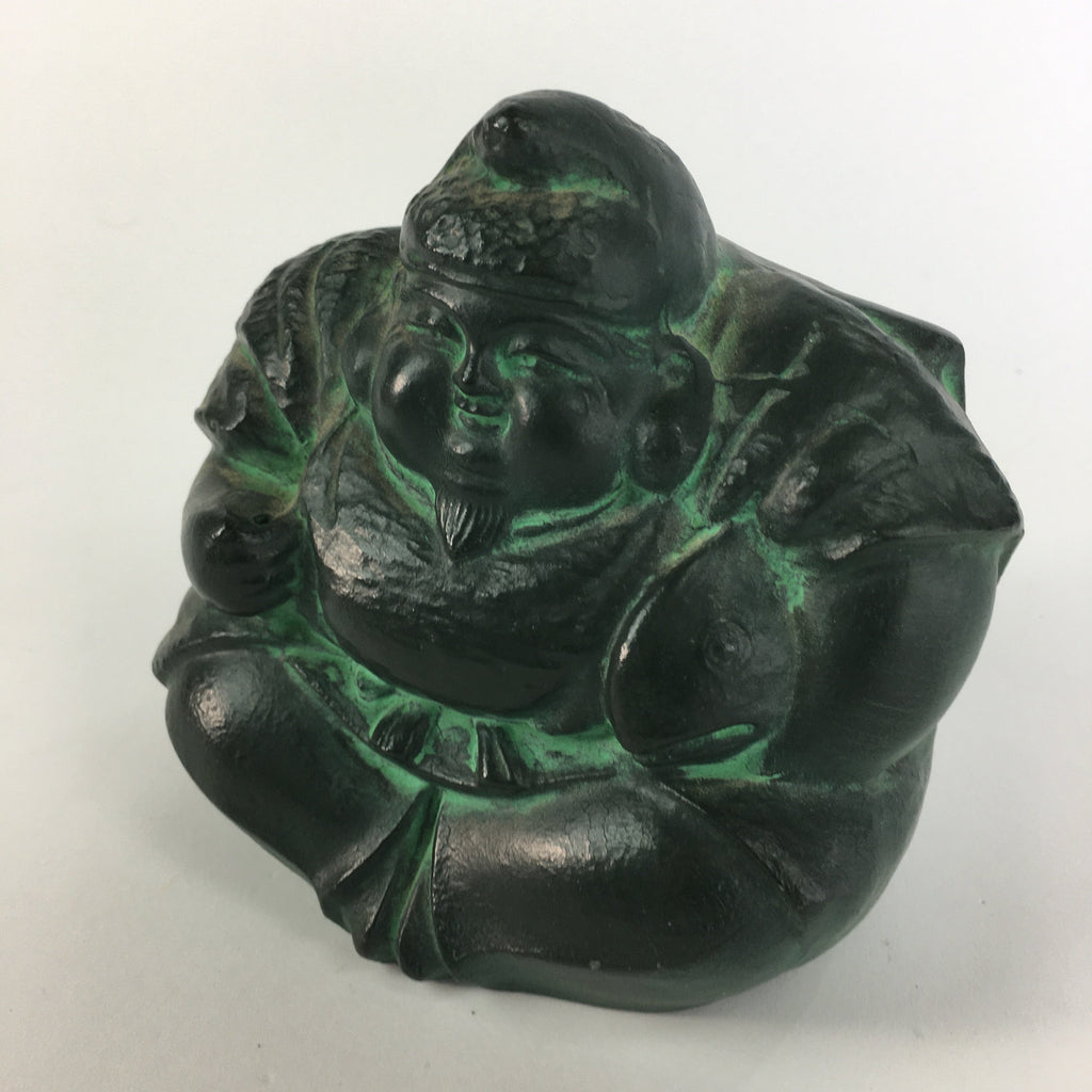 Japanese Metal Statue Ebisu Vtg 7 Gods Good Fortune Wealth Green BD631