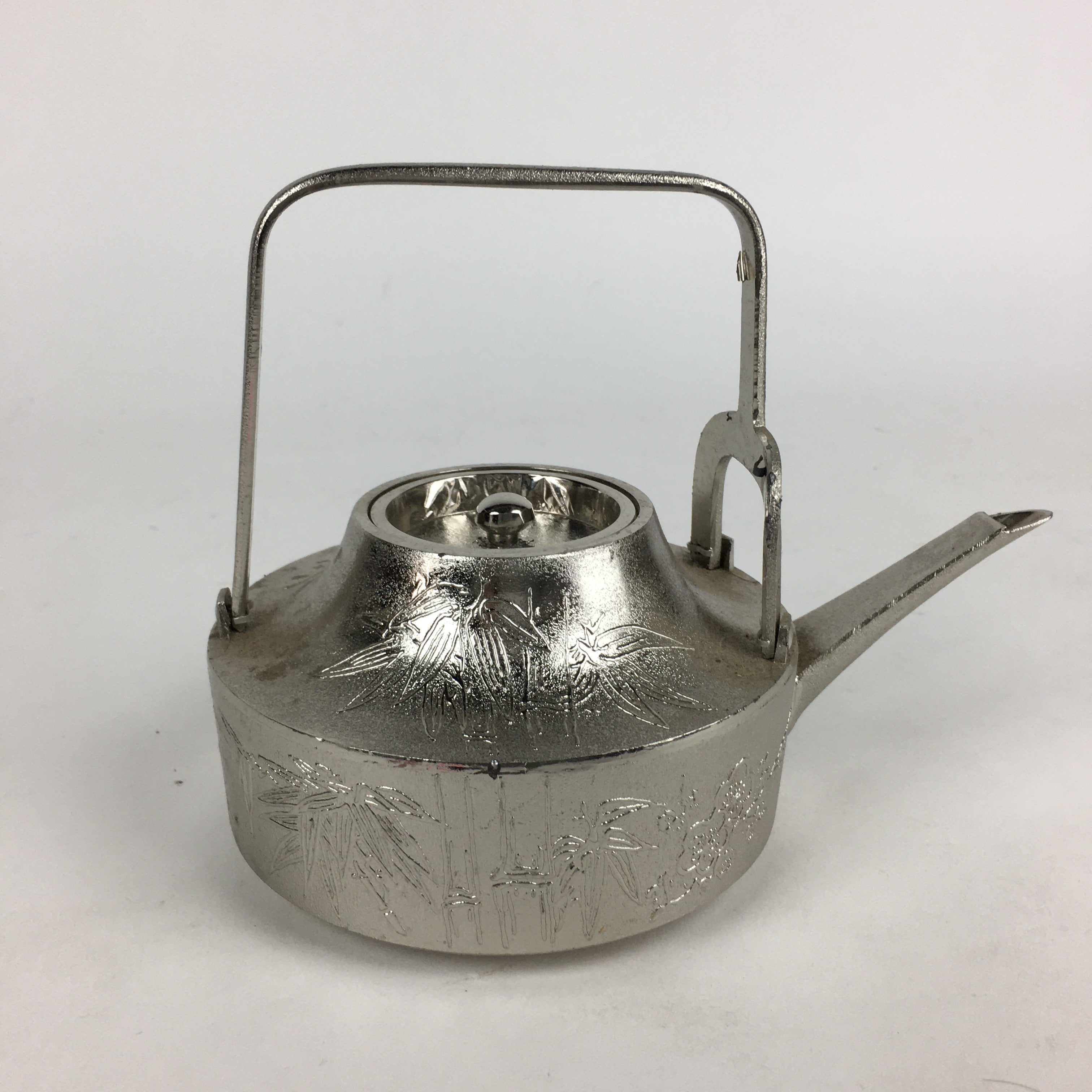 Japanese Metal Teapot Vtg Kyusu Pine Tree bamboo Plum Blossom Kettle 500ml T91