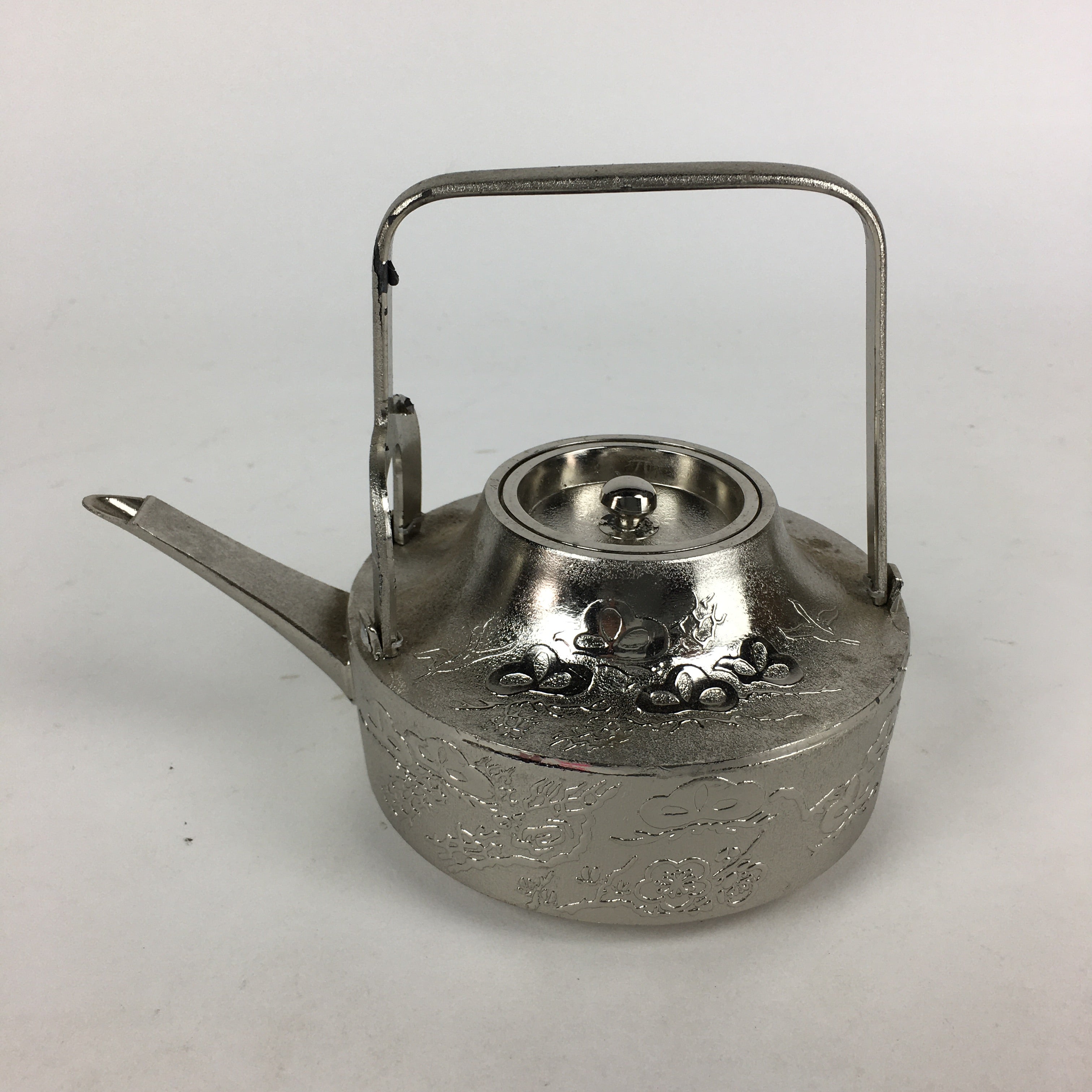Japanese Metal Teapot Vtg Kyusu Pine Tree bamboo Plum Blossom Kettle 500ml T91