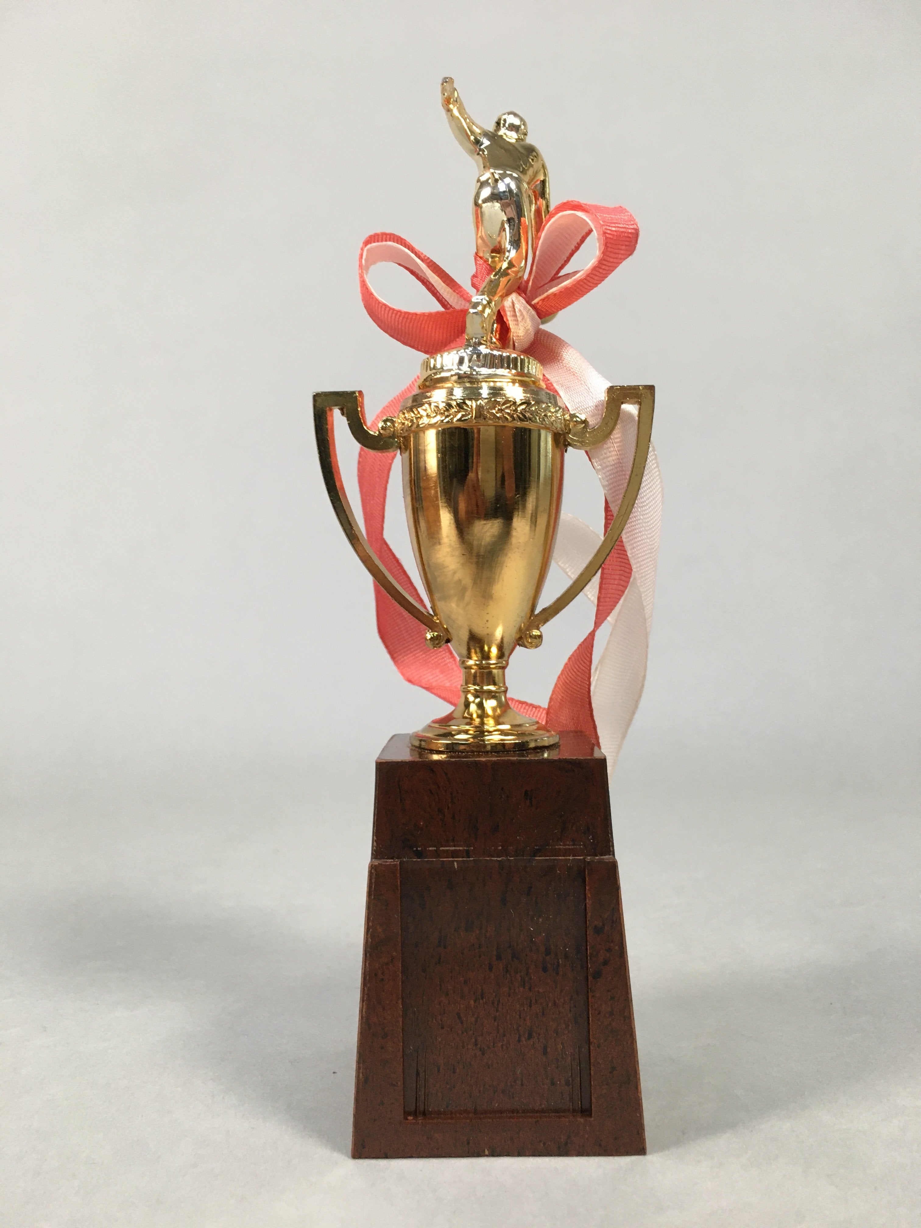 Japanese Metal Trophy Vtg Bowling Prize Award Cup Gold Red White Ribbon JK170