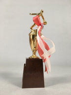 Japanese Metal Trophy Vtg Bowling Prize Award Cup Gold Red White Ribbon JK170