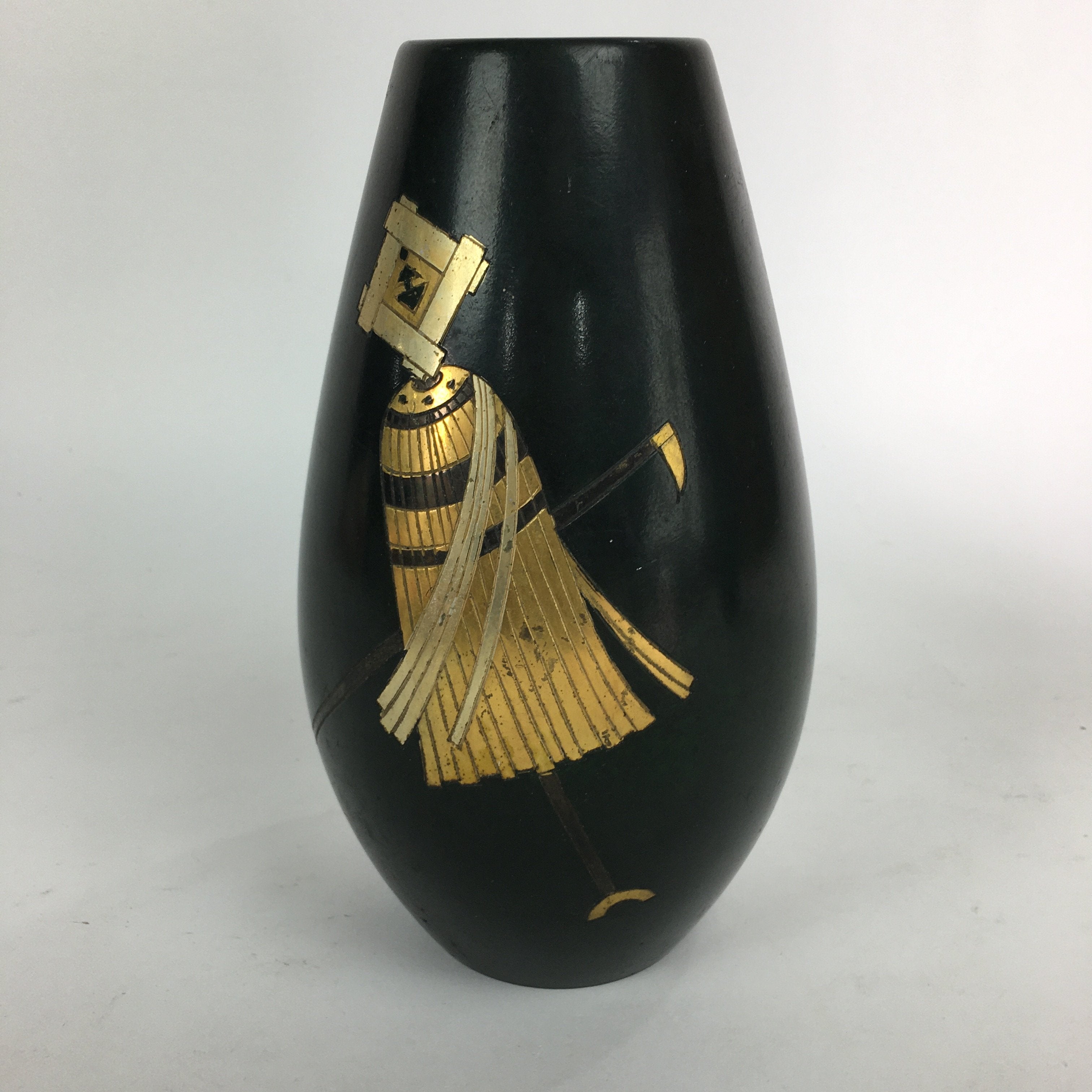 Japanese Metalic Flower Vase Vtg Metal Kabin Ikebana Arrangement Green FV939