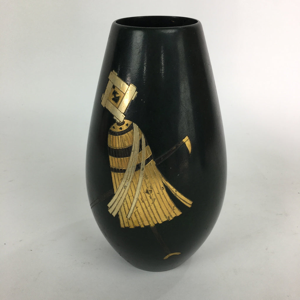 Japanese Metalic Flower Vase Vtg Metal Kabin Ikebana Arrangement Green FV939