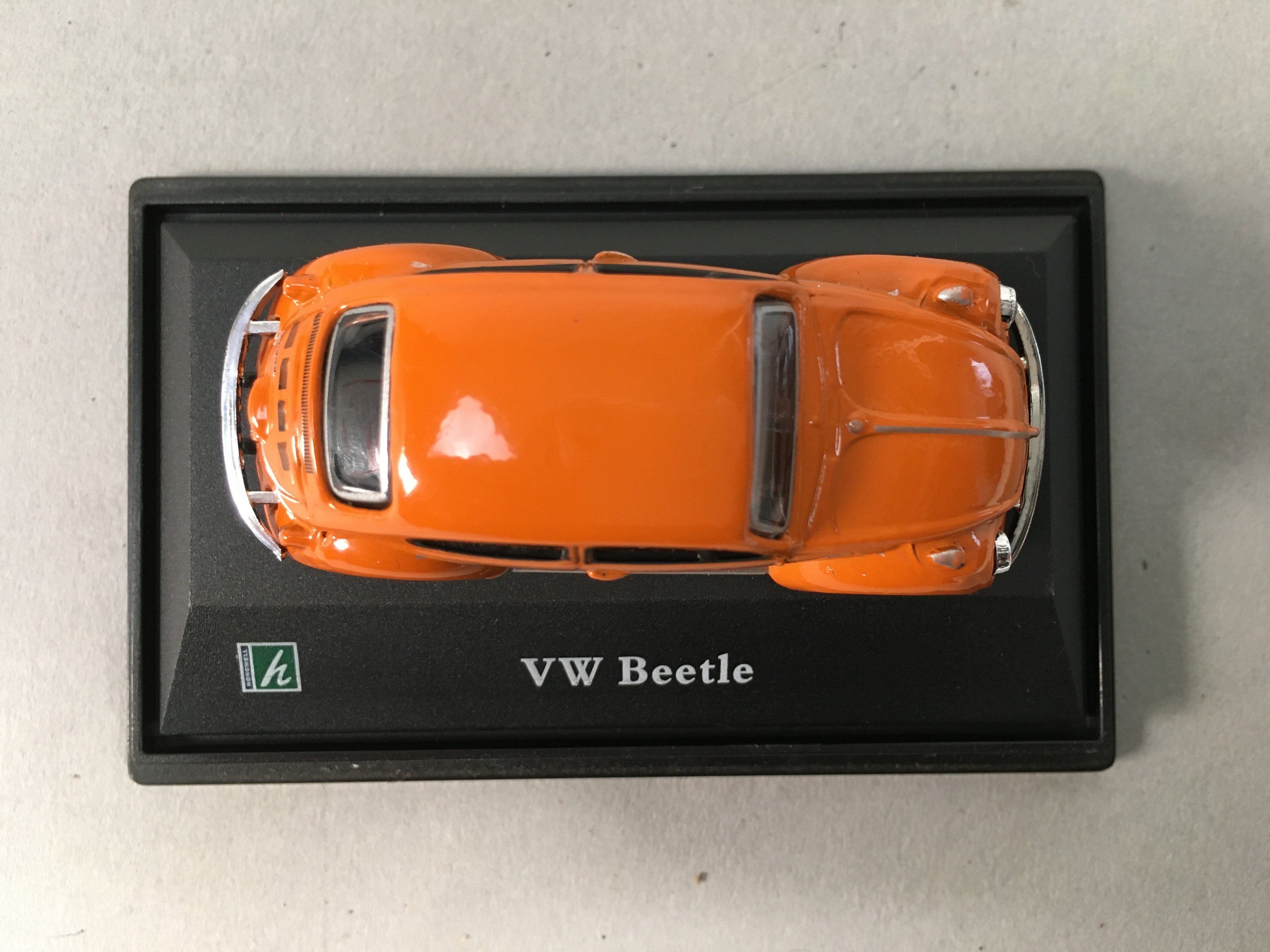 Japanese Miniature Car Toy Display Stand Vtg Volkwagen Beatle Orange JK132