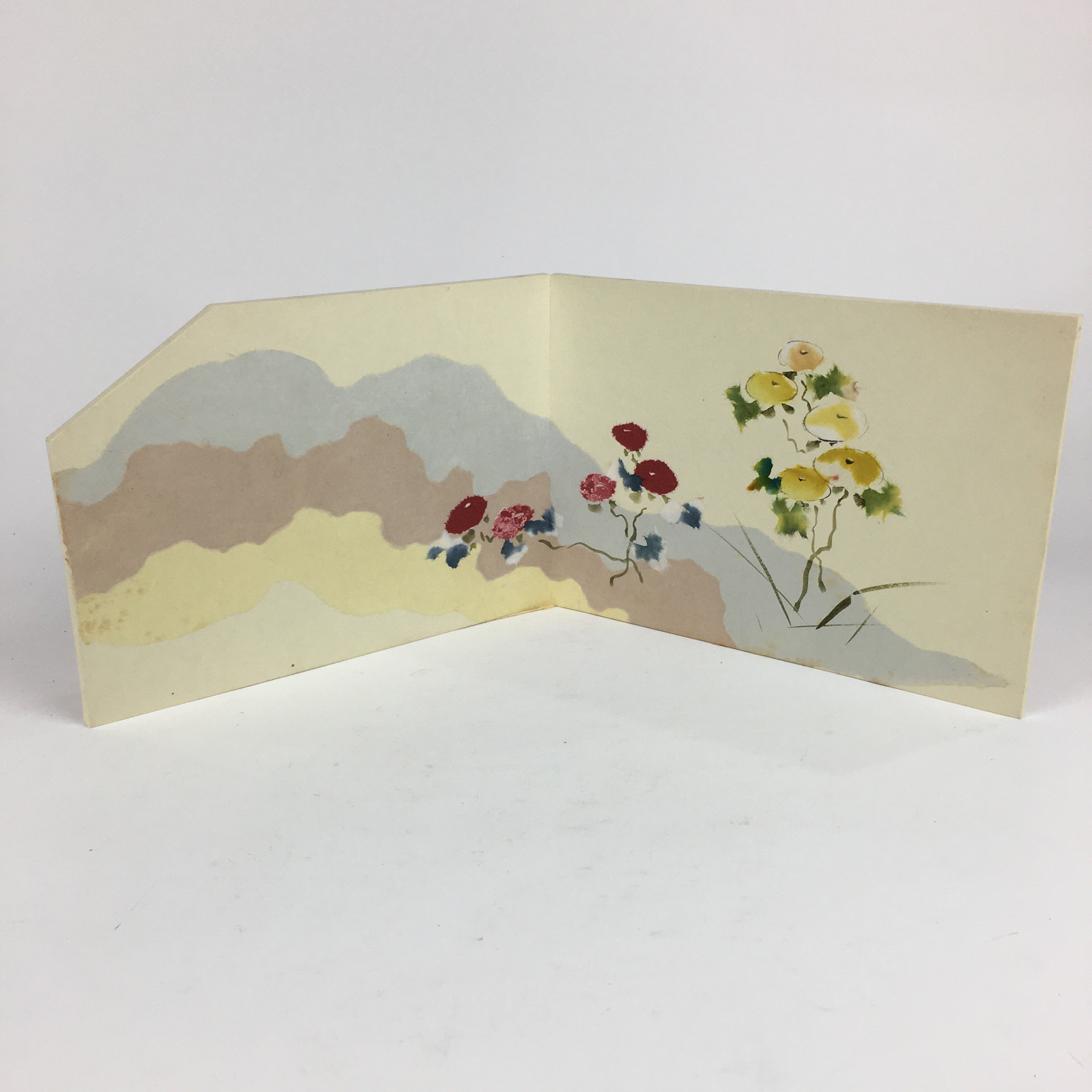 Japanese Miniature Folding Panel Screen Vtg Byobu Flower Chigiri-e FL19