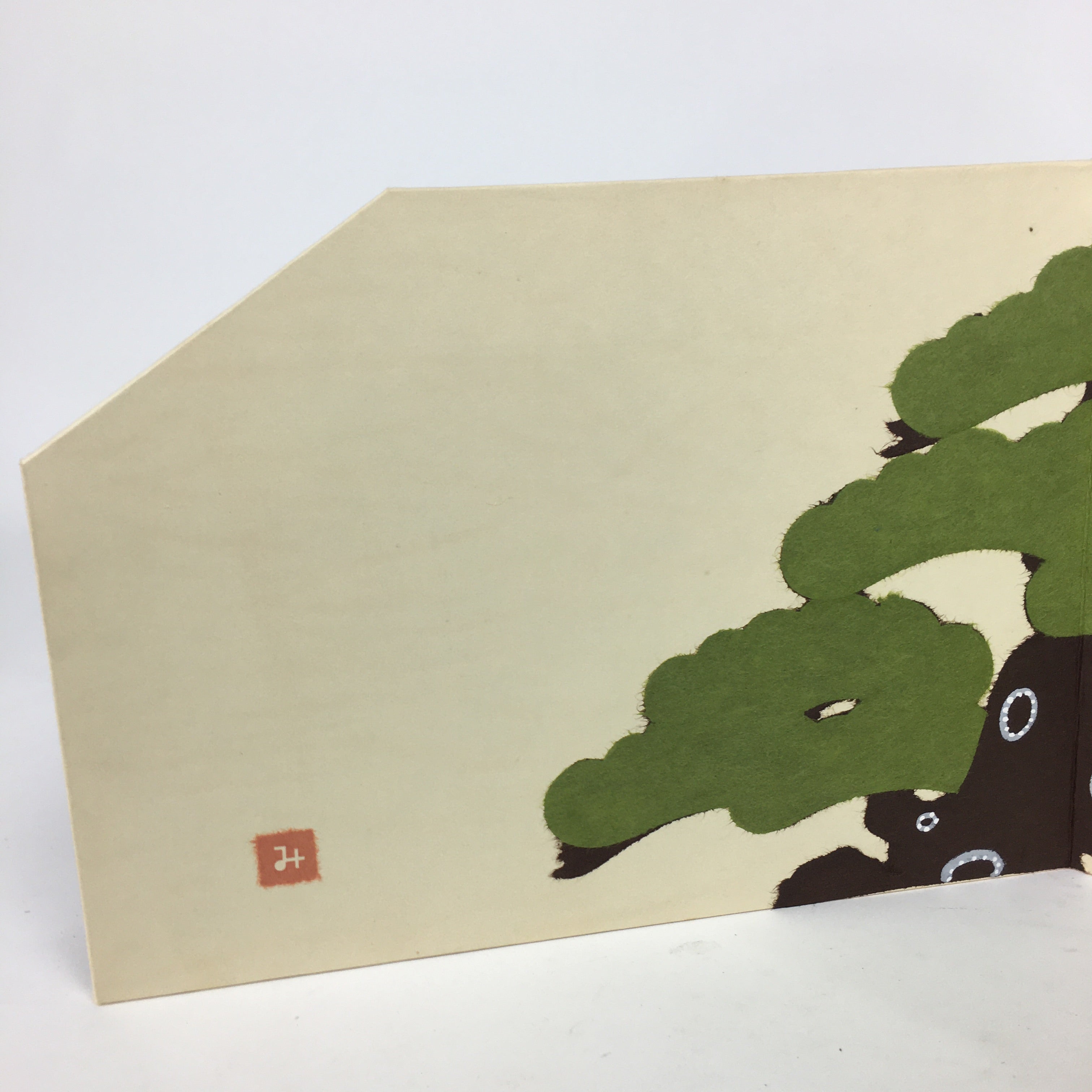 Japanese Miniature Folding Panel Screen Vtg Byobu Pine Tree Chigiri-e FL20