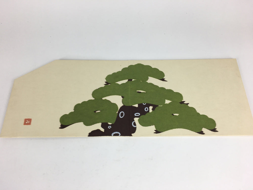Japanese Miniature Folding Panel Screen Vtg Byobu Pine Tree Chigiri-e FL20