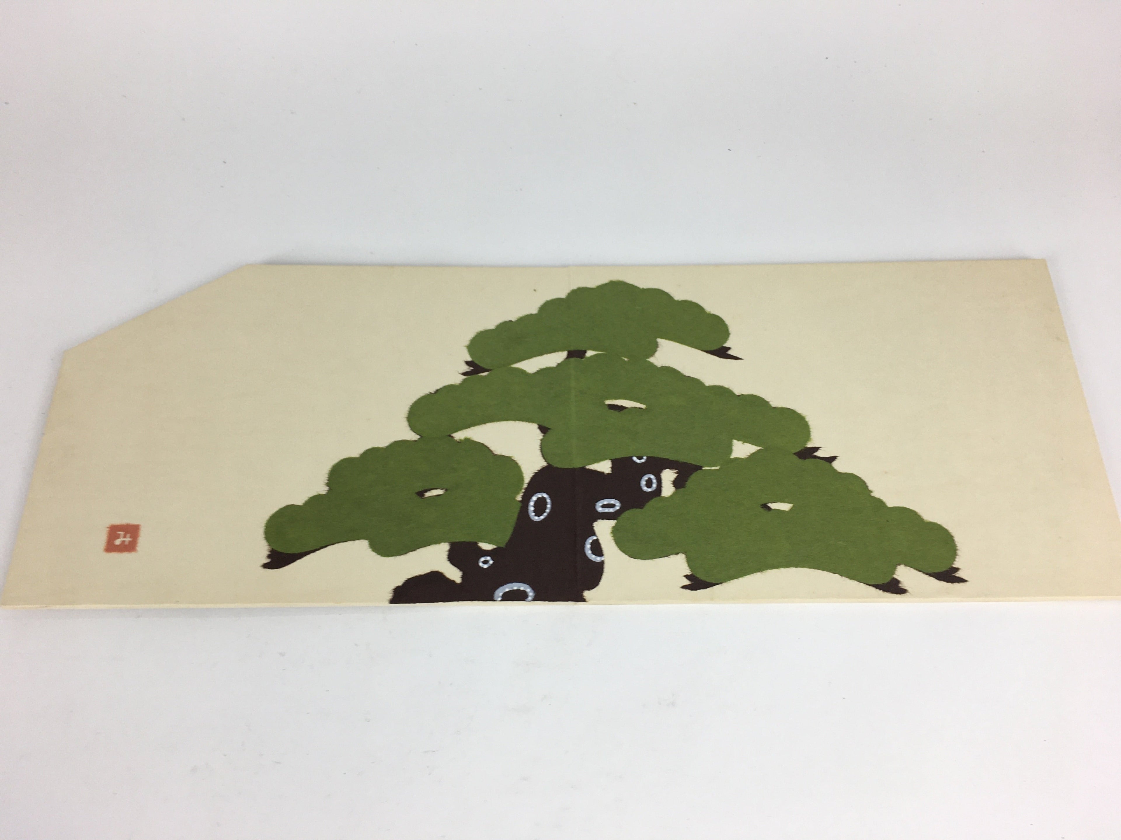 Japanese Miniature Folding Panel Screen Vtg Byobu Pine Tree Chigiri-e FL20