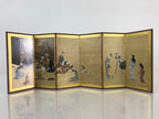 Japanese Miniature Furniture Hikone Byobu Vtg Gold Folding Screen Panel PX633