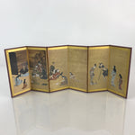 Japanese Miniature Furniture Hikone Byobu Vtg Gold Folding Screen Panel PX633