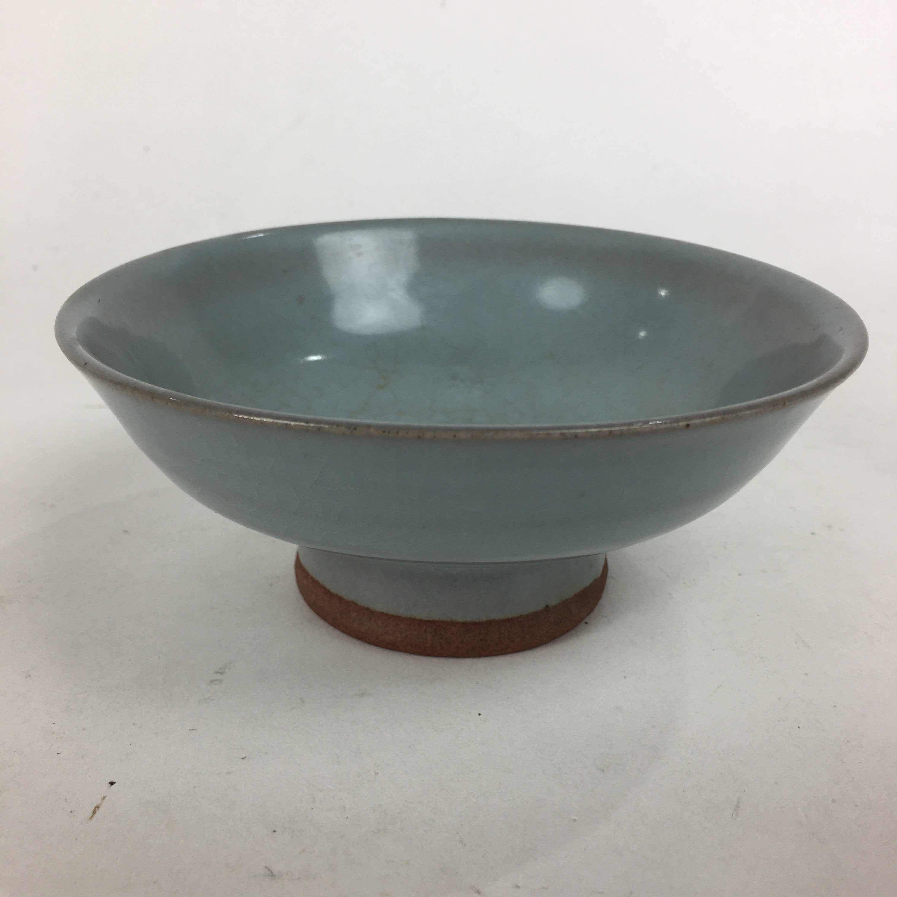 Japanese Mino Ware Ceramic Bowl Vtg Pottery Yakimono Whitish Blue Glaze PP683