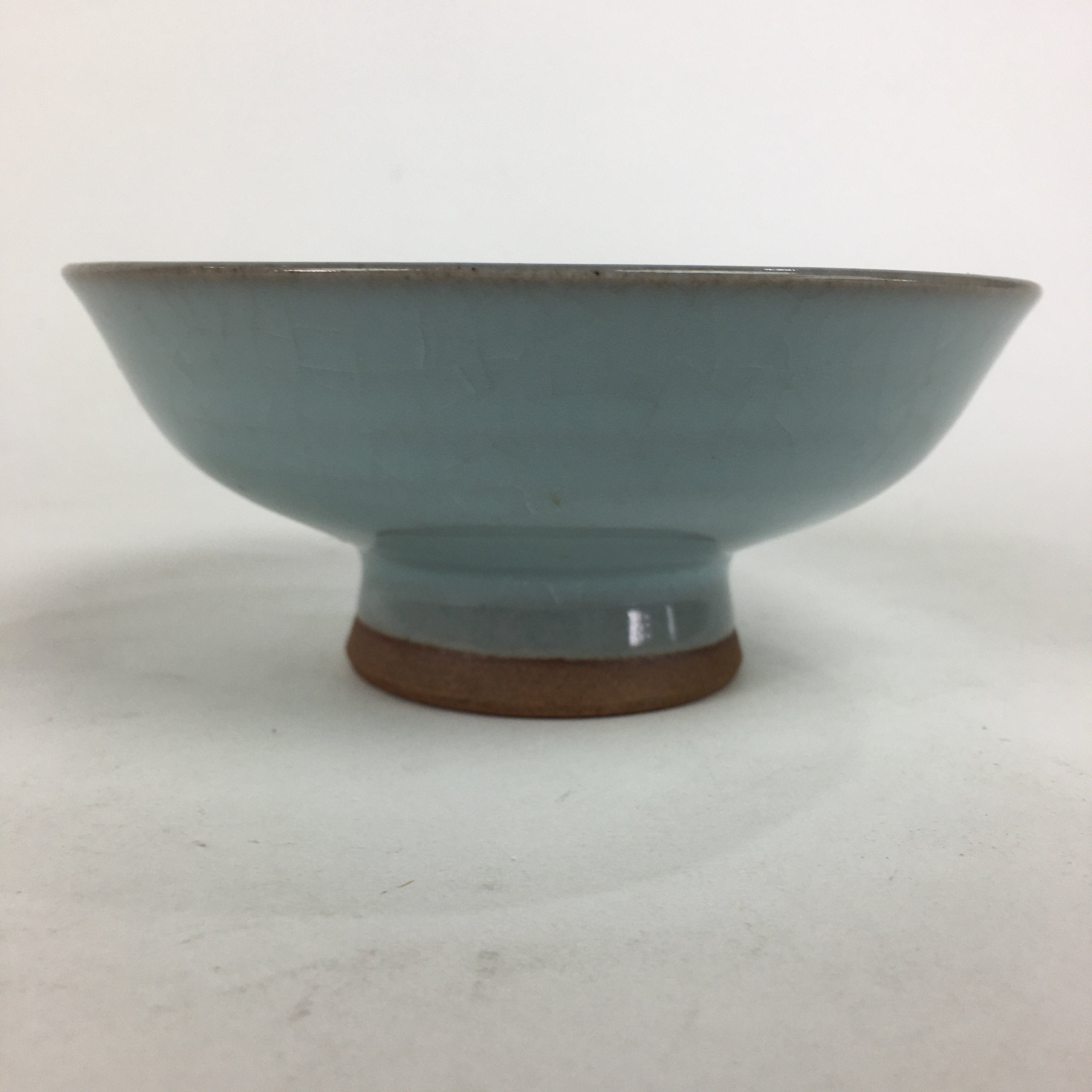 Japanese Mino Ware Ceramic Bowl Vtg Pottery Yakimono Whitish Blue Glaze PP684