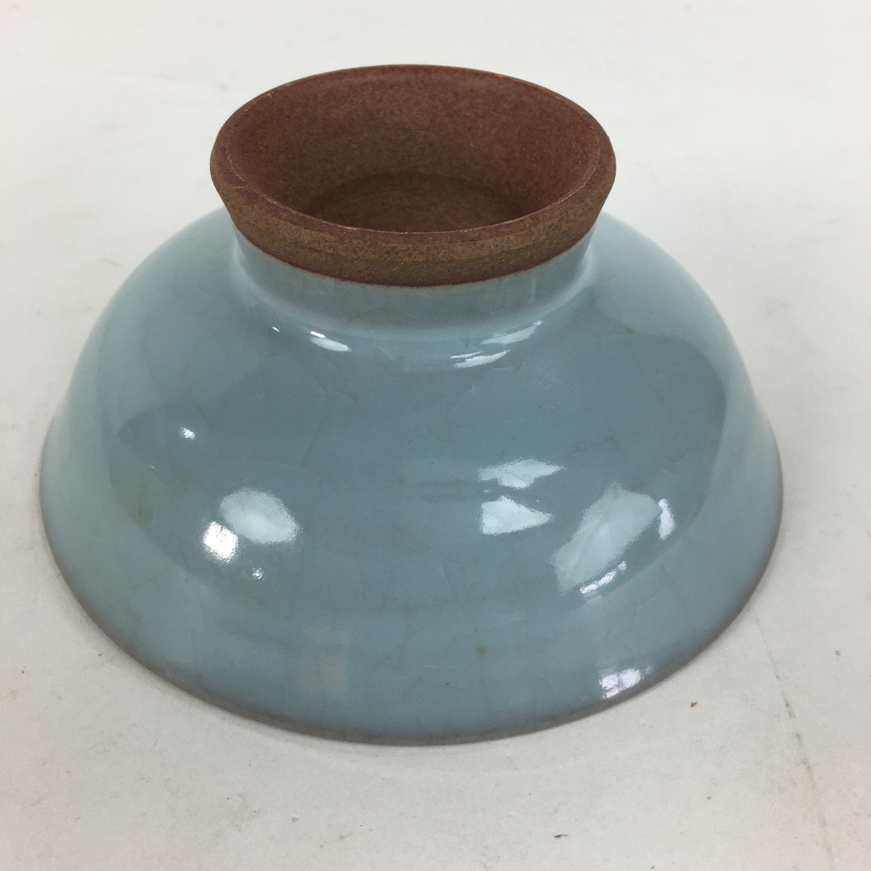 Japanese Mino Ware Ceramic Bowl Vtg Pottery Yakimono Whitish Blue Glaze PP684