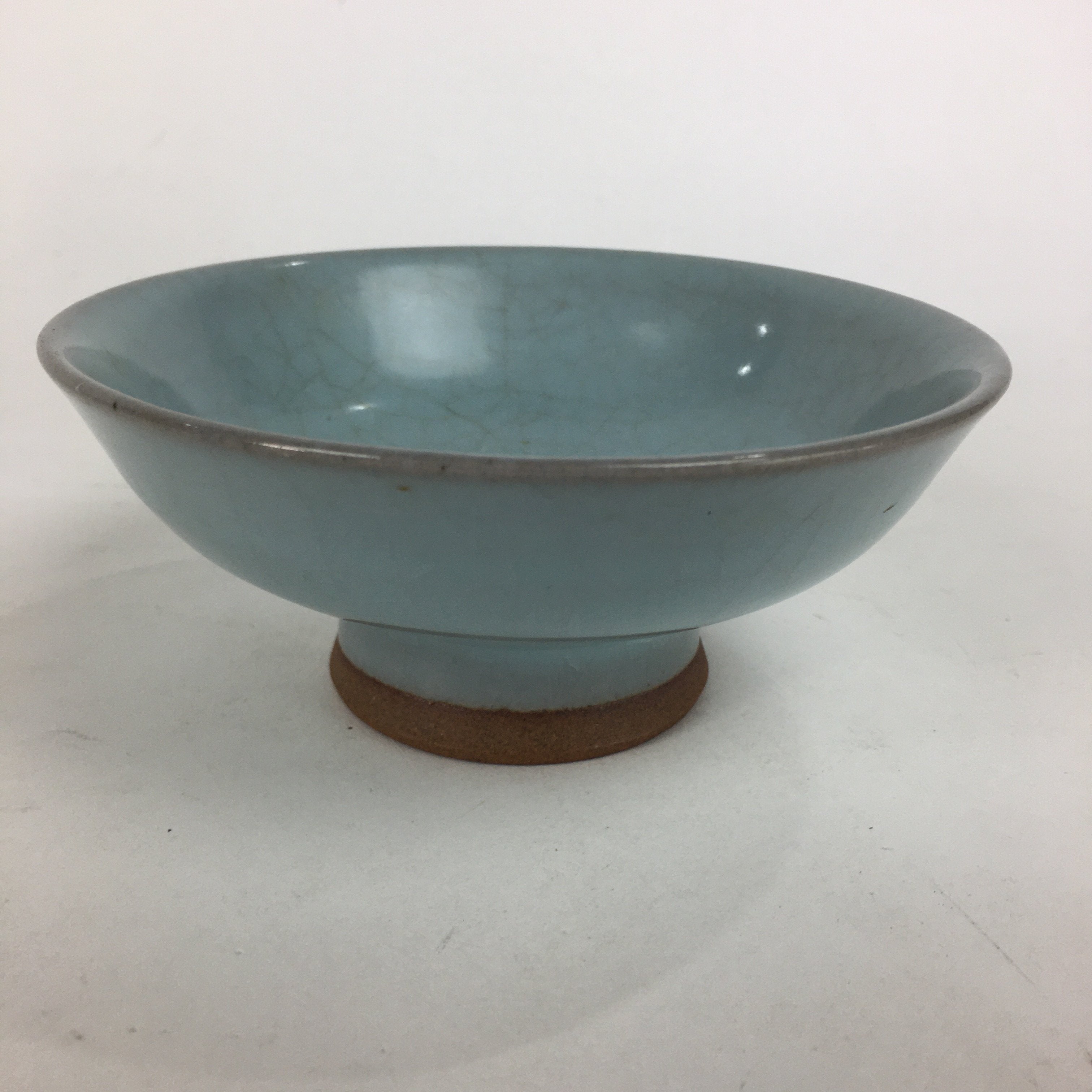 Japanese Mino Ware Ceramic Bowl Vtg Pottery Yakimono Whitish Blue Glaze PP684