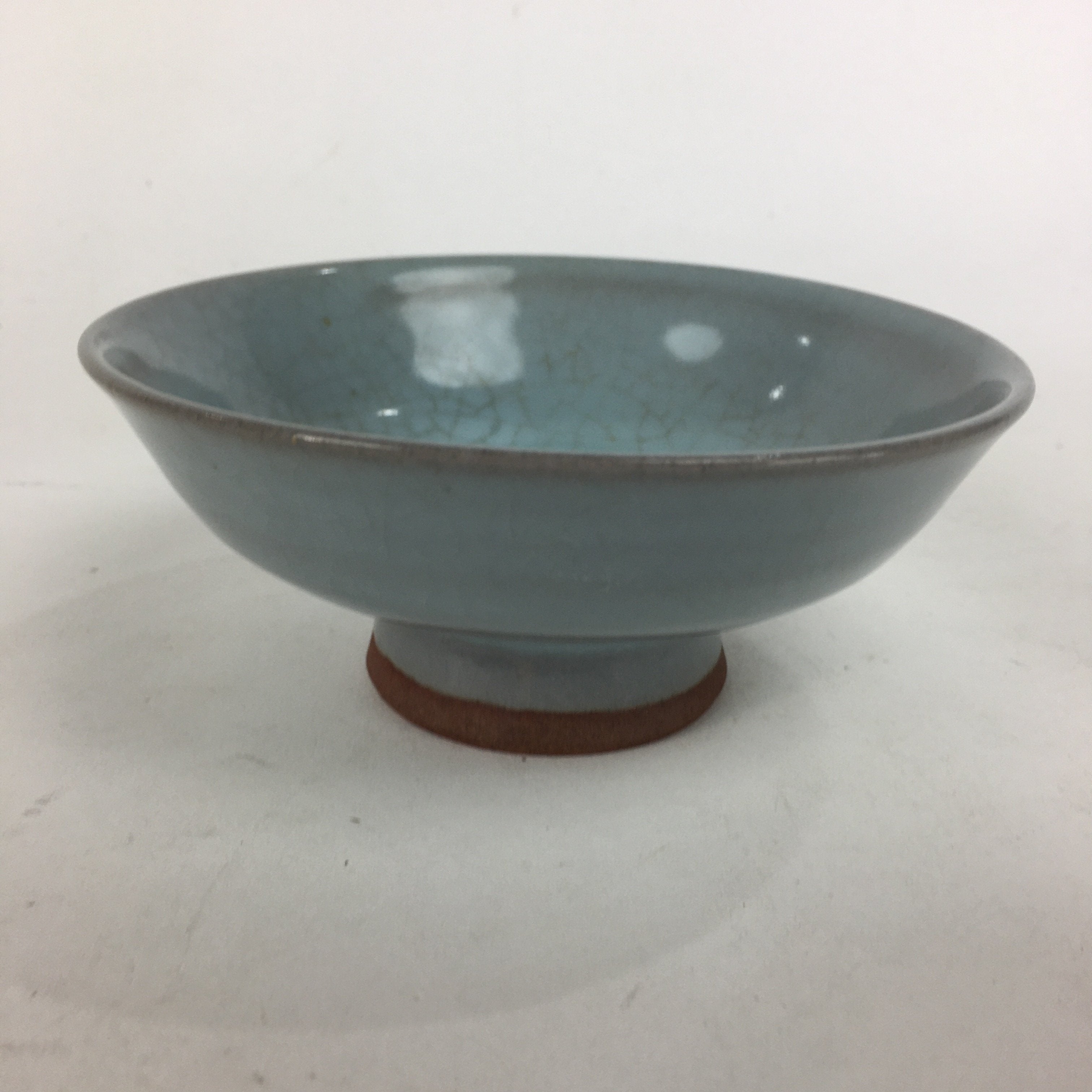 Japanese Mino Ware Ceramic Bowl Vtg Pottery Yakimono Whitish Blue Glaze PP685