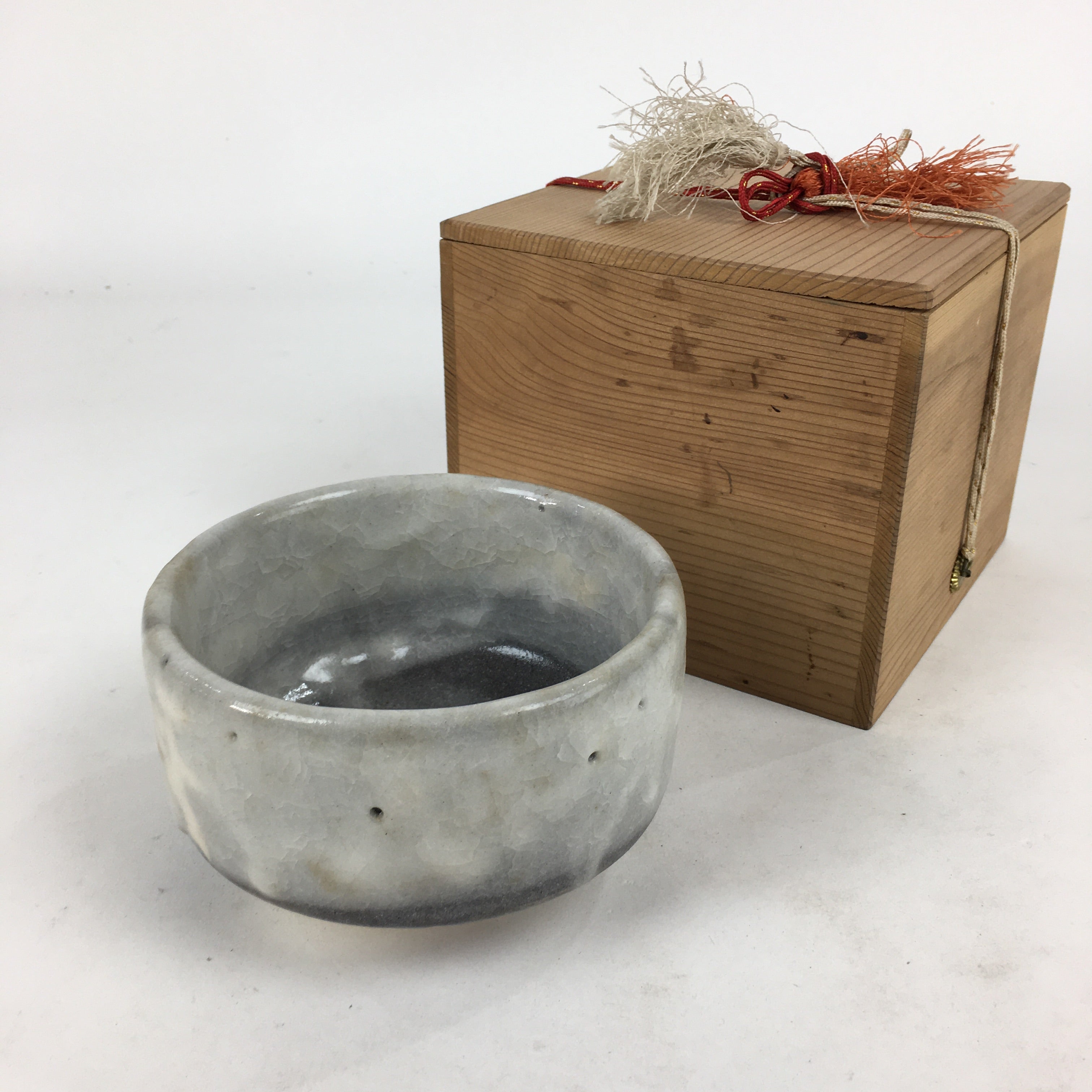 Japanese Mino Ware Ceramic Green Tea Bowl Vtg Chawan Boxed Pottery PX601